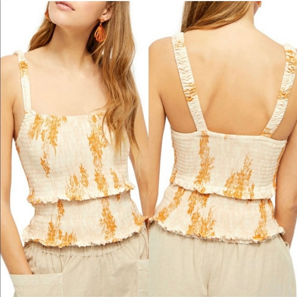 Free People Hannah Cami tank top, XS, floral print, stretchy, peach, white